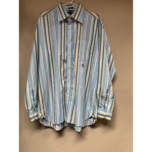 Tommy Hilfiger Mens Large 80's 2 Ply Fabric Striped Button Down Long Sleeve